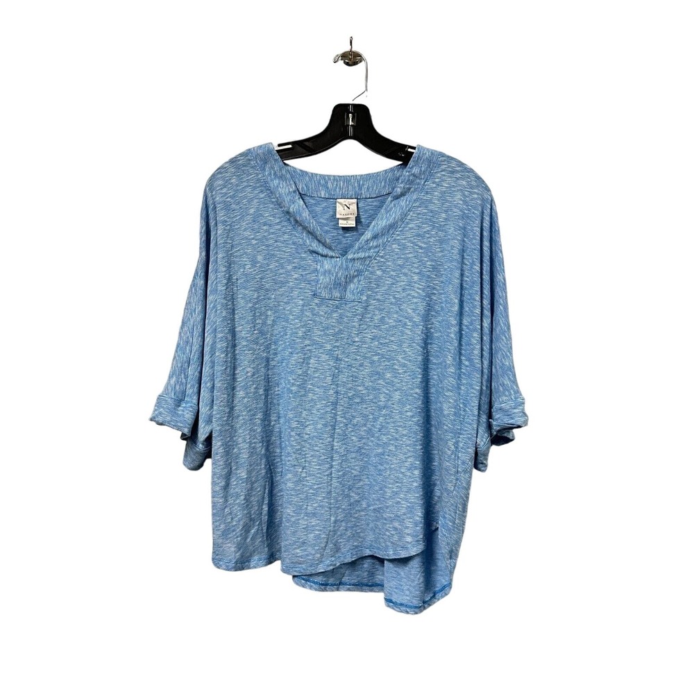 NATORI Womens M Sleep Shirt Top Casual Comfy V-Neck Blue White‎